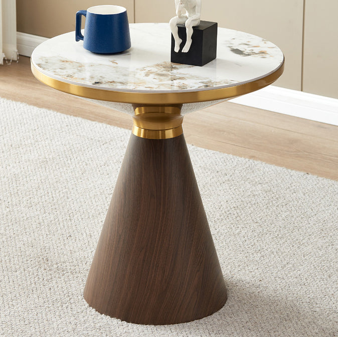 Modern Luxury Cone Base Rock Slab Metal Carbon Steel Side Table 1-Leg For Living Room