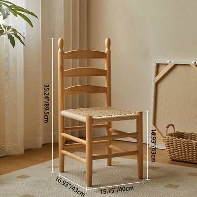 Contemporary Retro Weaving Rubber Wood Kraft Paper Cord Square Dining Chair Backrest Footrest For Dining Room