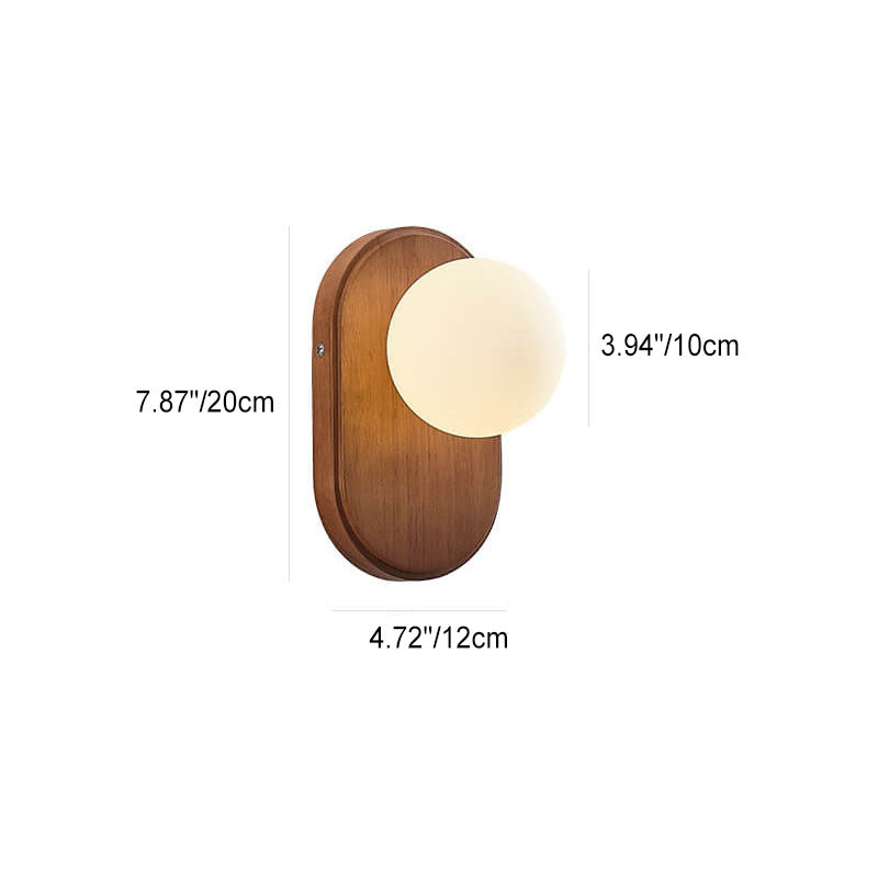 Traditional Japanese Oval Orb Solid Wood Glass 1-Light Wall Sconce Lamp For Bedroom