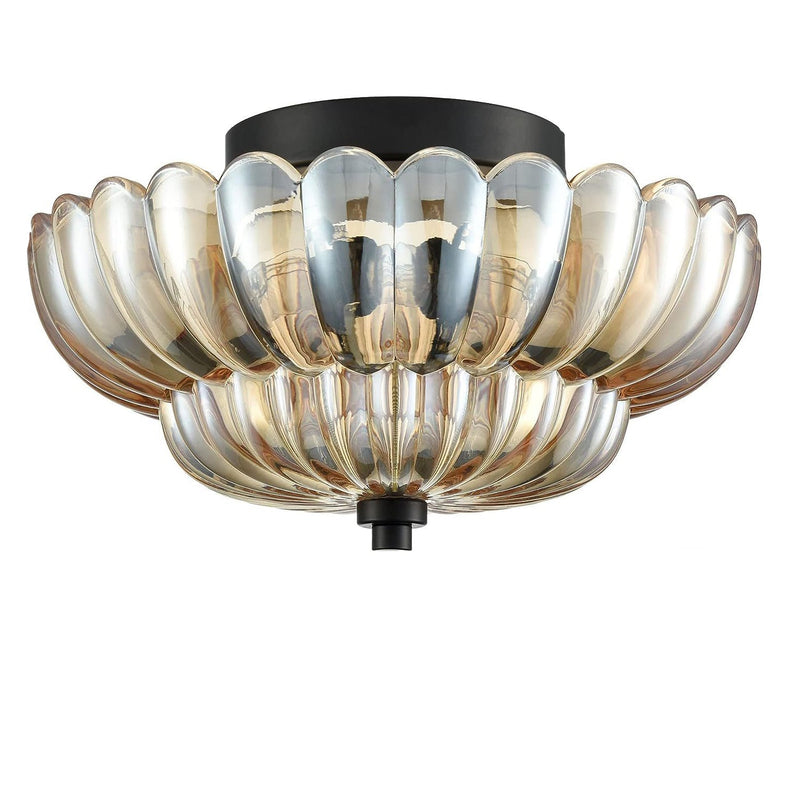 Contemporary Luxury Floral Glass Iron 3-Light Semi-Flush Mount Ceiling Light For Bedroom