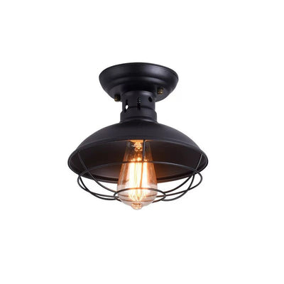 Contemporary Industrial Iron Net Pot Cover Shape 1-Light Semi-Flush Mount Ceiling Light For Living Room