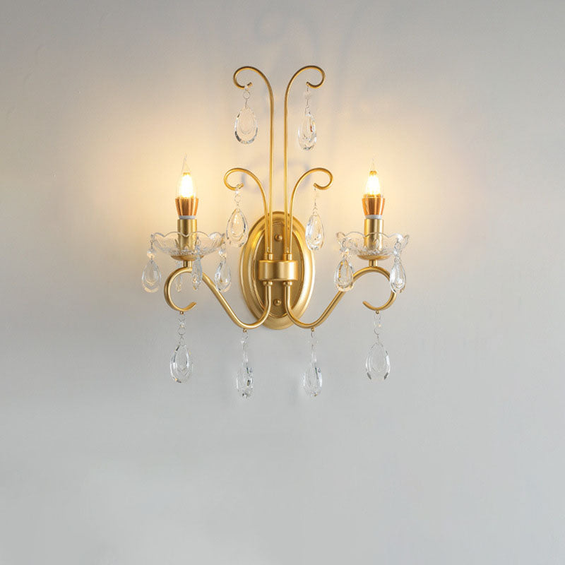 Traditional French Crystal Branch 2-Light Wall Sconce Lamp For Living Room