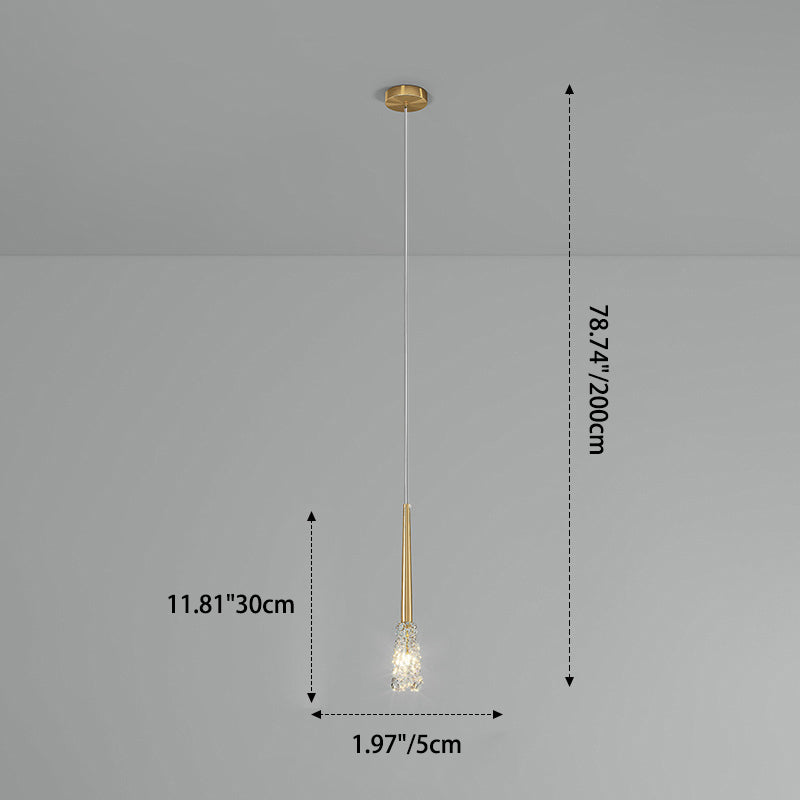 Moderne Pendelleuchte aus kupfernem klarem Kristall, konisch zulaufend, 1/2 Licht 