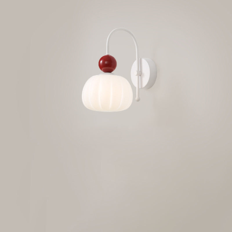 Traditional French Cream Pumpkin Cotton PE Shade 1-Light Wall Sconce Lamp For Bedroom