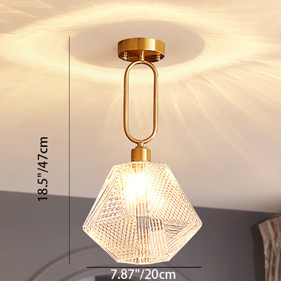 Modern Luxury Gold Finish Frame Geometric Glass Shade 1-Light Pendant Light For Bedroom