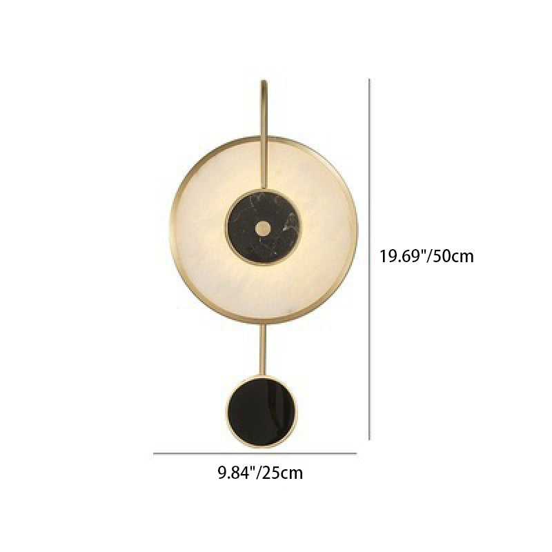 Modern Minimalist Concentric Circles Curved Pole Marble Disc Iron Copper LED Wall Sconce Lamp For Living Room