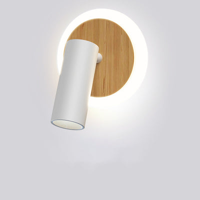 Modern Minimalist Round Wood Aluminum LED Wall Sconce Lamp For Bedroom