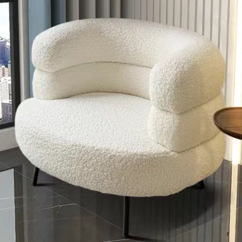 Contemporary Nordic Round Lambswool Upholstered Vanity Stool Backrest Armrest For Bedroom