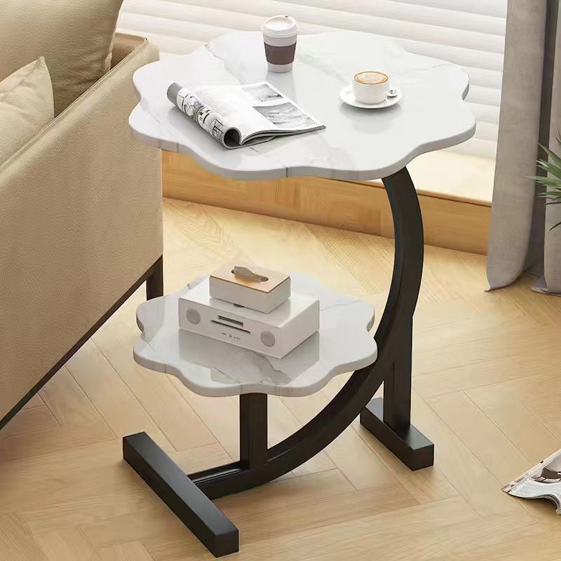 Contemporary Simplicity Petal Shape Marble Triangular Steel Frame Side Table 2-Tier For Living Room