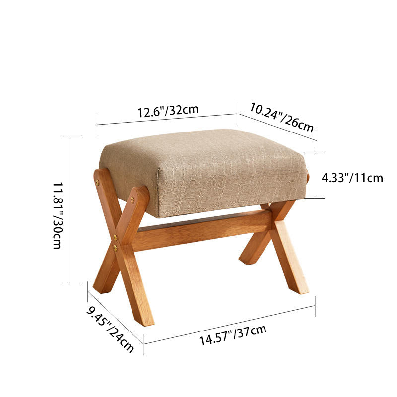 Contemporary Simplicity Wood Linen X-Shaped Legs Footstool Backless Armless For Entryways