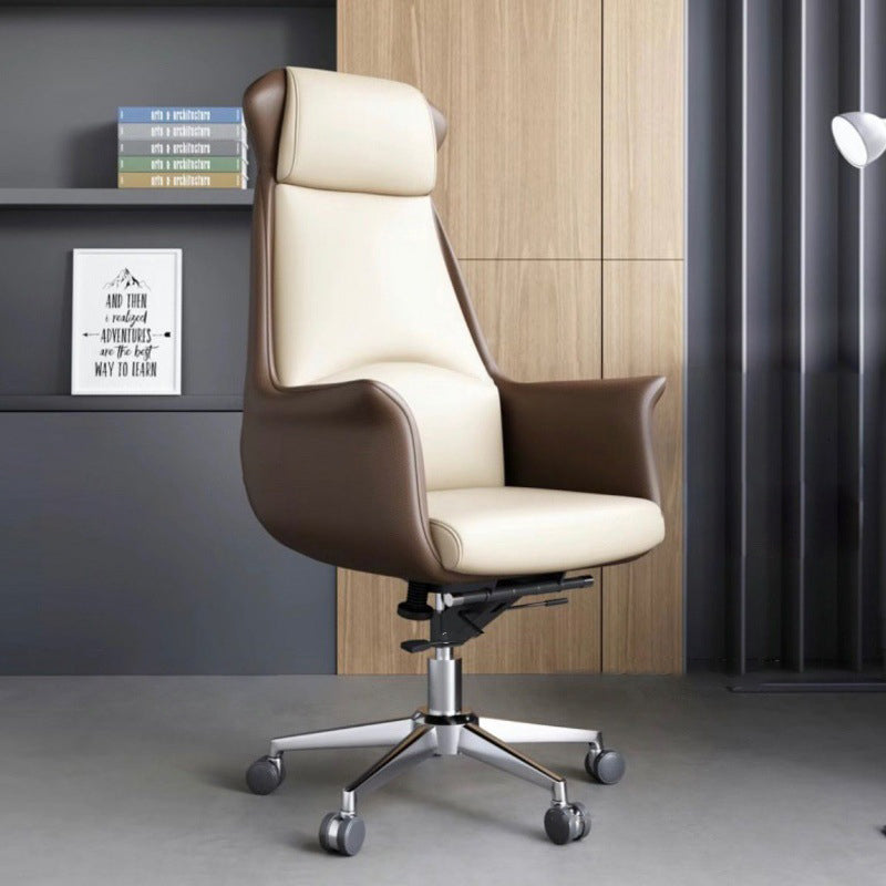 Modern Minimalist Rectangular High Back Leather Carbon Steel Desk Chair For Home Office