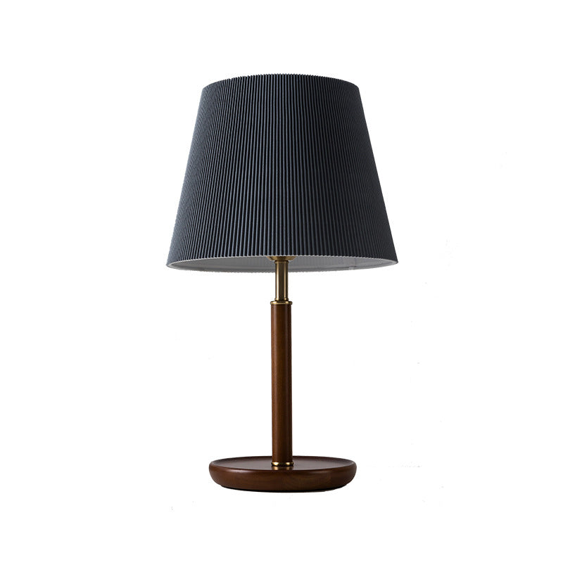 Traditional Vintage Pleated Fabric Shade Wooden Base 1-Light Table Lamp For Bedroom