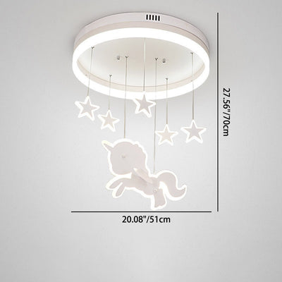 Contemporary Nordic Kids Iron Acrylic Round Unicorn Star LED Flush Mount Ceiling Light For Bedroom