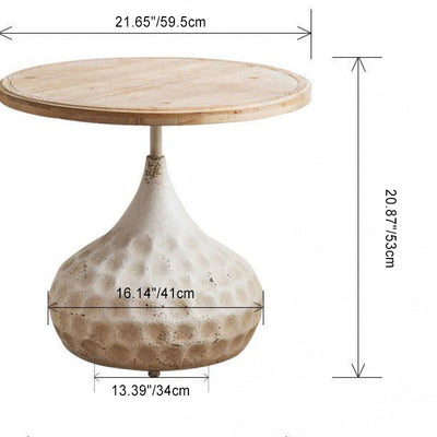 Traditional Retro Round Oval Base Wood Iron Coffee Table For Living Room