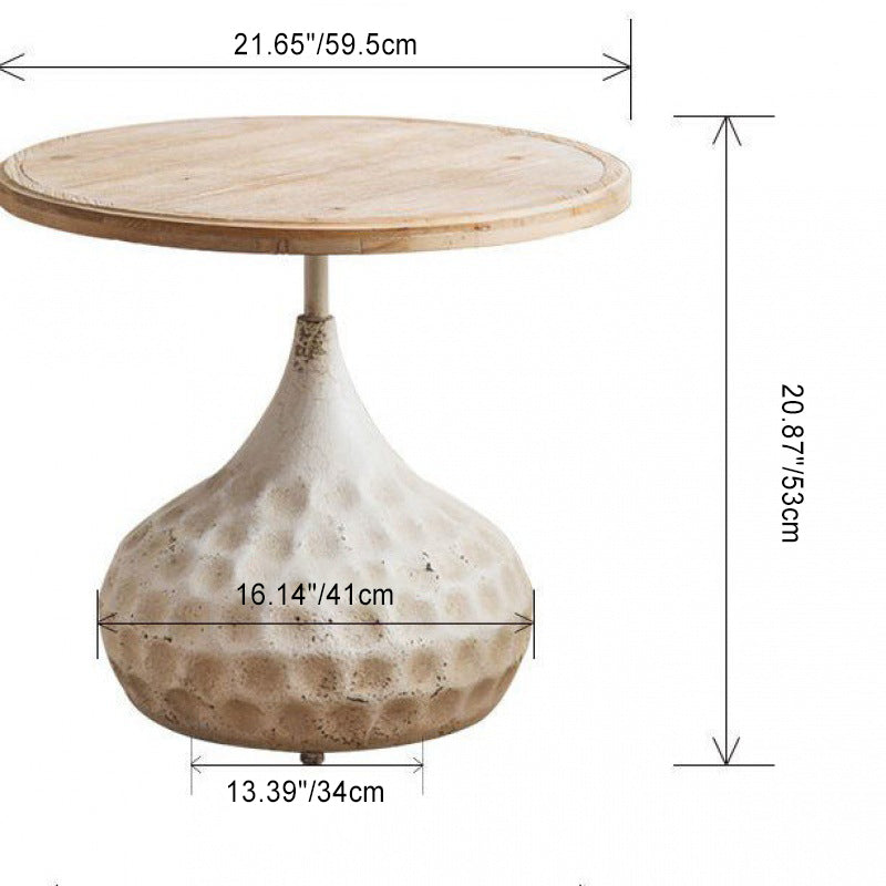 Traditional Retro Round Oval Base Wood Iron Coffee Table For Living Room