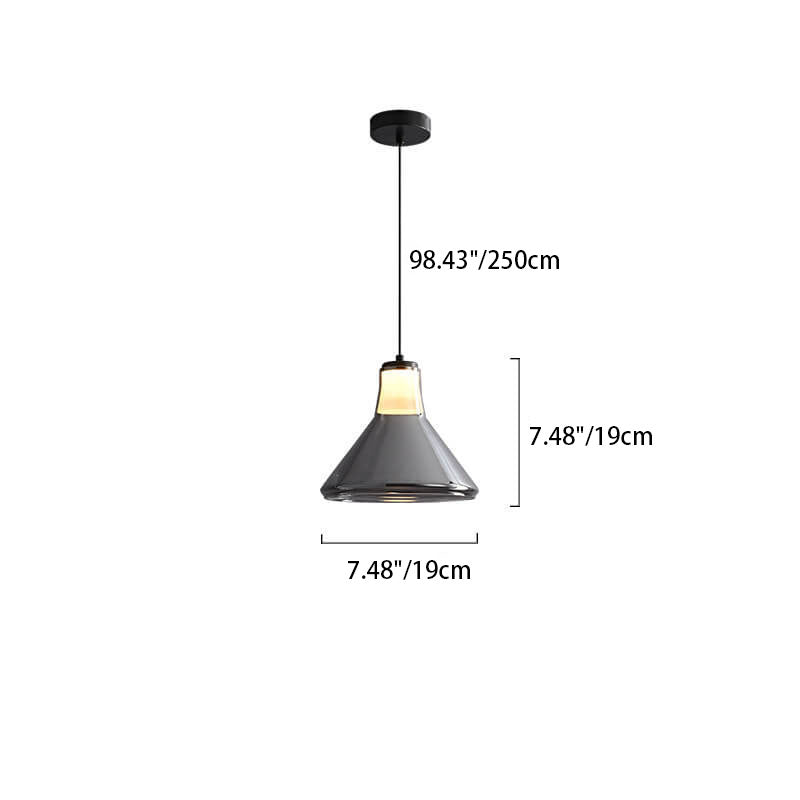 Modern Mid-Century Smoke Gray Glass Cone Shape Copper 1/3 Light Island Light Pendant Light For Dining Room