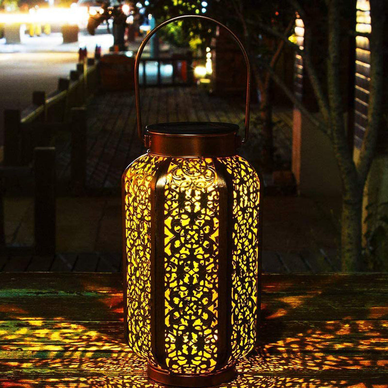 Modern Art Deco Solar Waterproof Hexagonal Lantern Iron LED Outdoor Light For Garden