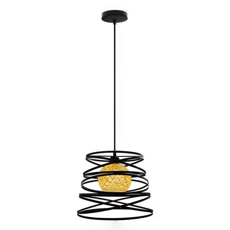 Contemporary Creative Iron Spiral Spherical Shade 1-Light Pendant Light For Living Room