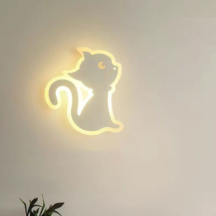 Modern Simplicity Cartoon Cat Iron Acrylic LED Wall Sconce Lamp For Bedroom