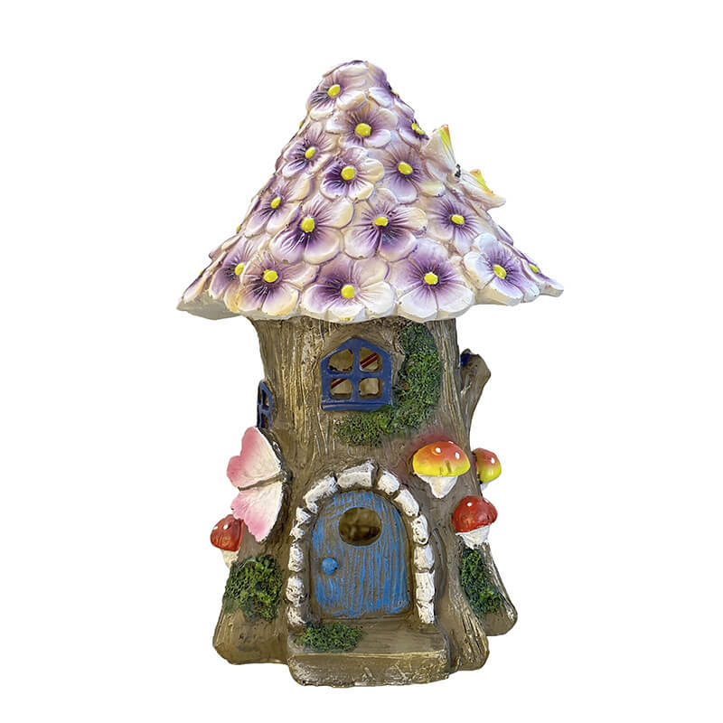 Contemporary Creative Resin Tree House Flower Mushroom Decor LED Solar Lawn Light For Garden