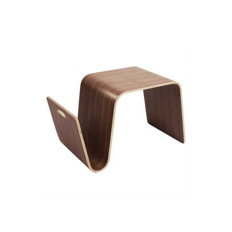 Contemporary Scandinavian N-shaped Square Solid Wood End Table 1-Tier For Living Room