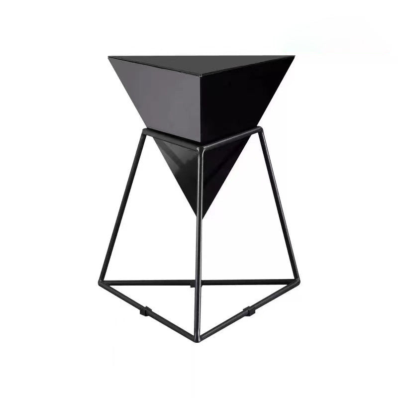 Contemporary Nordic Triangle Pyramid Glass Slate Metal Side Table For Bedside