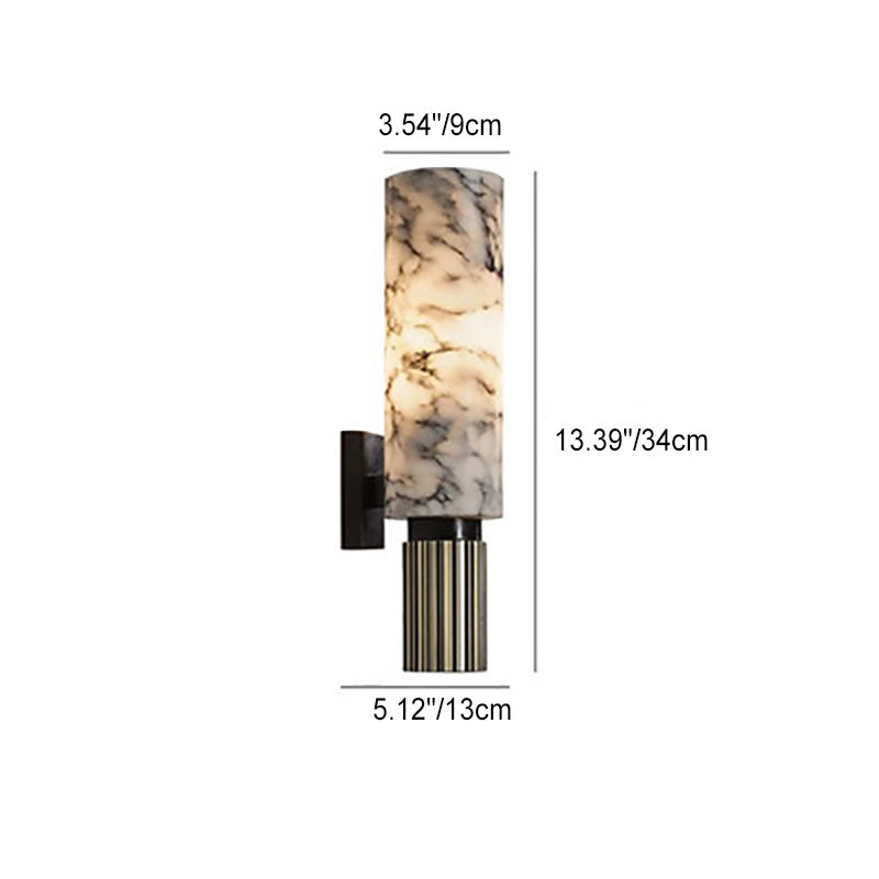 Traditional Chinese Marble Cylinder Brass 1-Light Wall Sconce Lamp For Bedroom