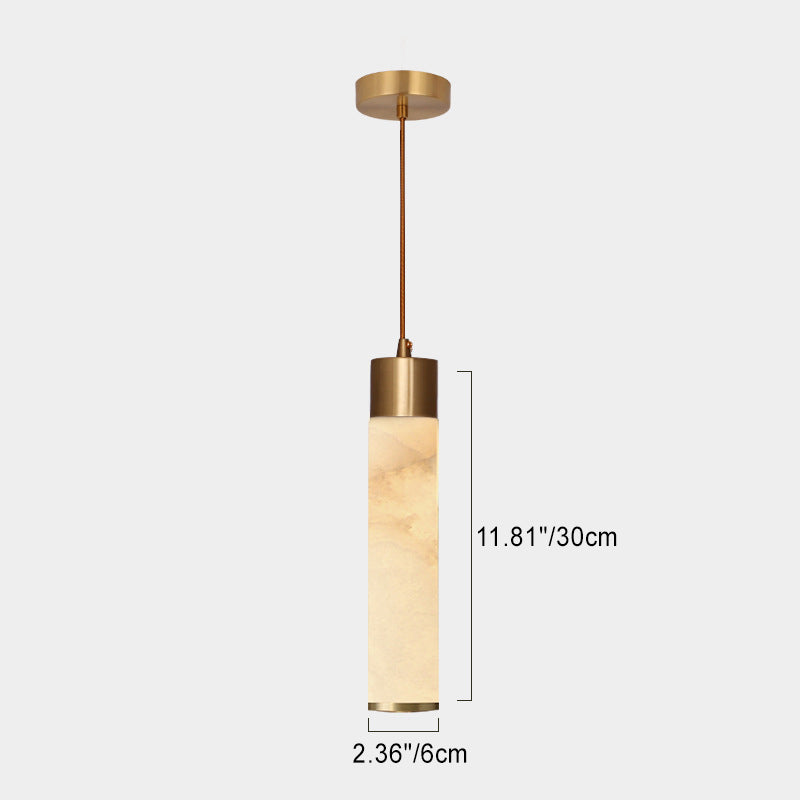 Modern Minimalist Cylinder Copper Jade LED Pendant Light For Bedroom