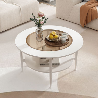 Contemporary Scandinavian Round Glass Marble Stainless Steel End Table 2-Tier For Living Room