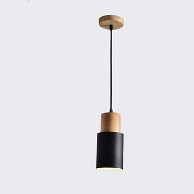 Contemporary Nordic Cylinder Hardware Wood 1-Light Pendant Light For Living Room