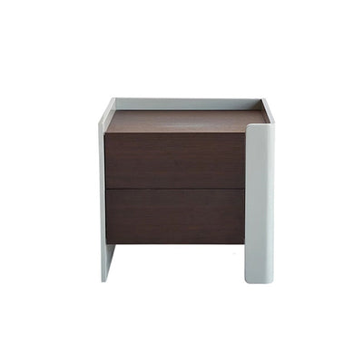 Contemporary Simplicity Square MDF Wood Grain Side Table 2-Drawer For Living Room