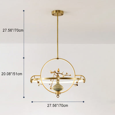 Modern Luxury Round Copper Ceramic Plum Blossom Decor LED Chandelier For Dining Room