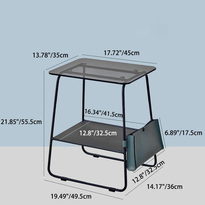 Modern Minimalist Rectangular Glass Iron Coffee Table 2-Tier For Living Room