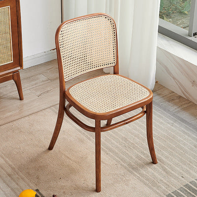 Contemporary Retro Square Grid Wood Rattan Dining Chair Backrest For Living Room