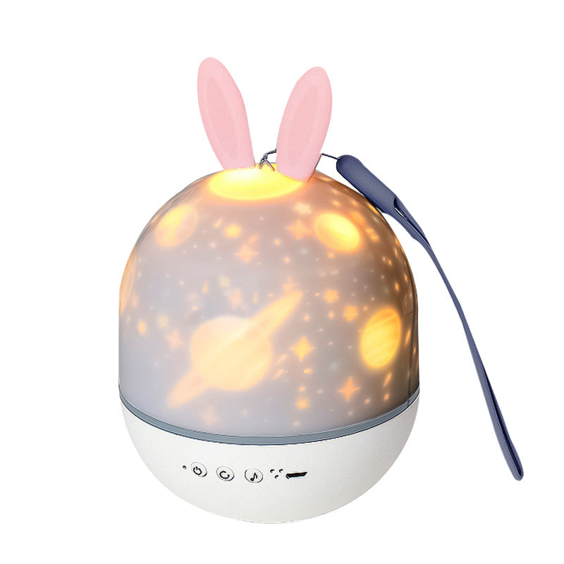 Contemporary Creative Kids Projectable Round Rabbit Deer ABS LED Table Lamp For Bedroom