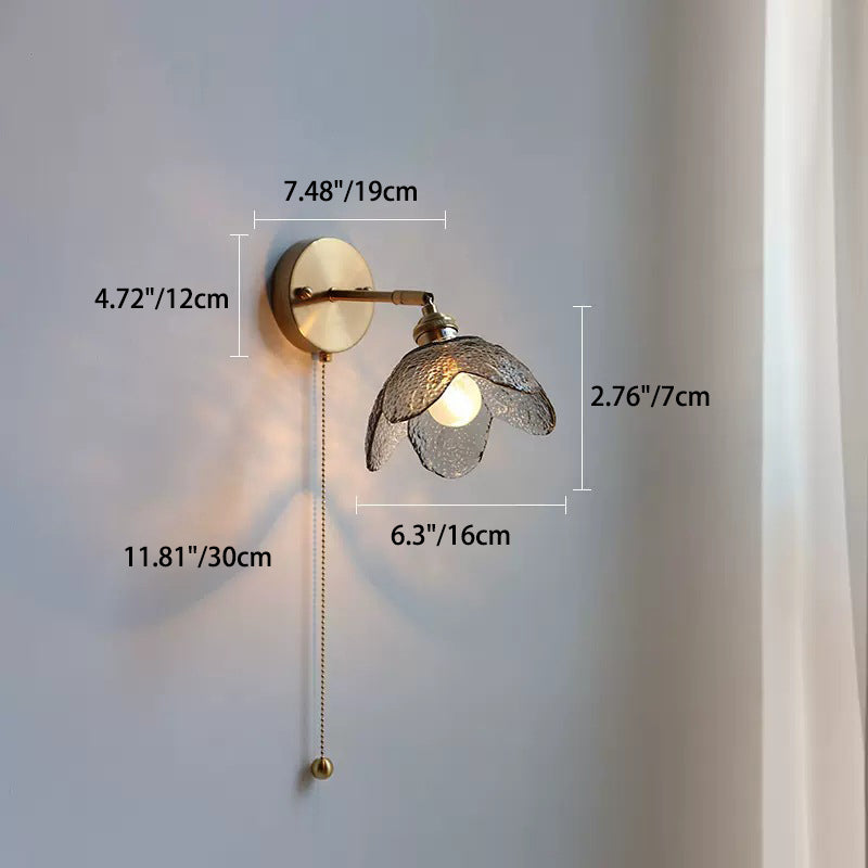 Contemporary Scandinavian Copper Glass Flower 1-Light Wall Sconce Lamp For Bedside