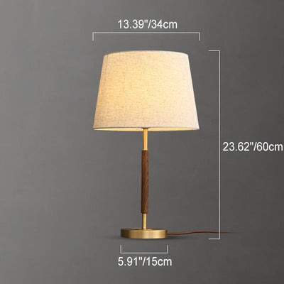 Contemporary Retro Brass Fabric Cylinder 1-Light Table Lamp For Bedside