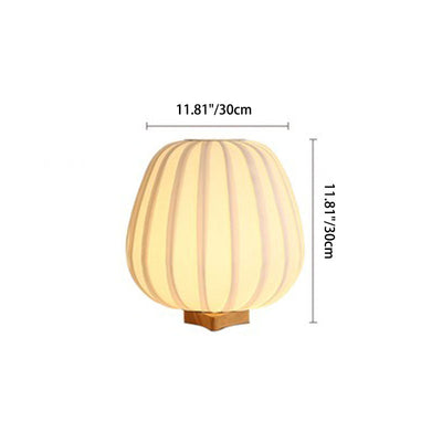 Modern Minimalist Pleated Oval Wooden Fabric Hardware 1-Light Table Lamp For Bedroom