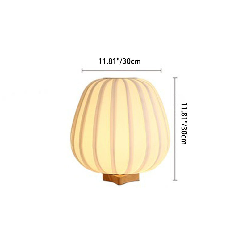 Modern Minimalist Pleated Oval Wooden Fabric Hardware 1-Light Table Lamp For Bedroom