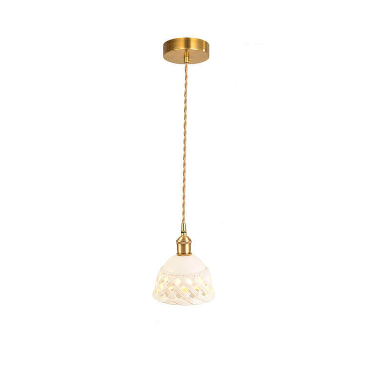 Nordic Minimalist Ceramic Hollow Design Dome Brass 1-Light Pendant Light