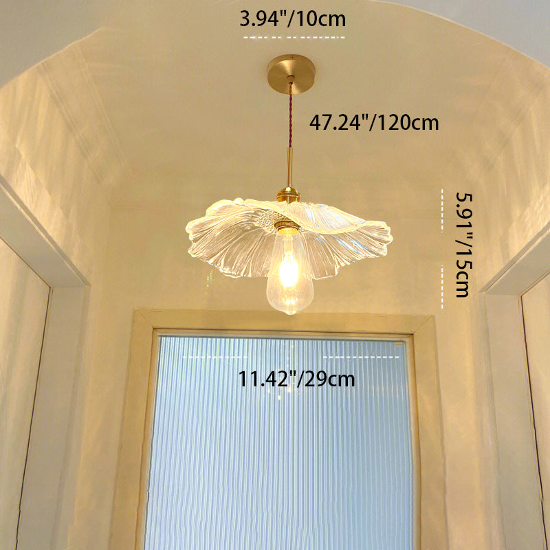 Contemporary Luxury Brass Flower Glass Shape 1-Light Pendant Light For Bedroom