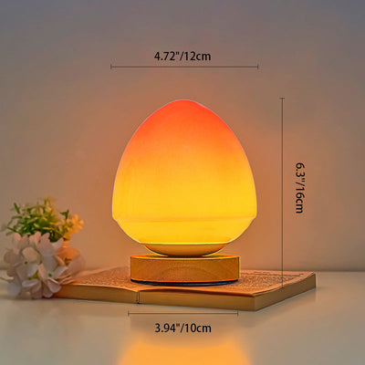 Modern Simplicity Peach Glass Shape Wood Base USB Rechargeable LED Table Lamp Night Light For Home Office