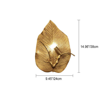 Contemporary Retro Leaf Full Copper 1-Light Wall Sconce Lamp For Living Room