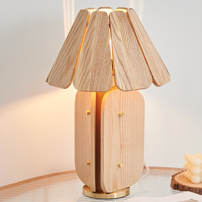 Contemporary Retro Rectangular Cone Brass Solid Wood 1-Light Table Lamp For Living Room