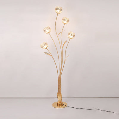 Modern Luxury Leaf Flower Globe Iron Aluminum 5-Light Standing Floor Lamp For Living Room