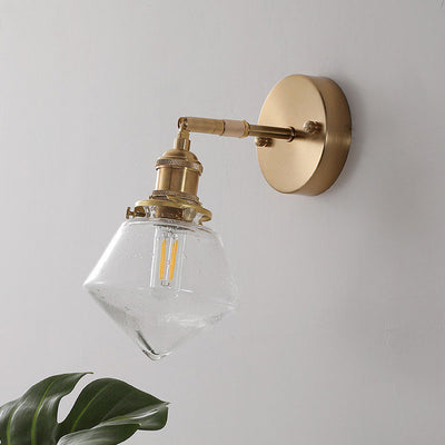 Contemporary Retro Brass Finish Frame Glass Ball 1-Light Wall Sconce Lamp For Bedroom