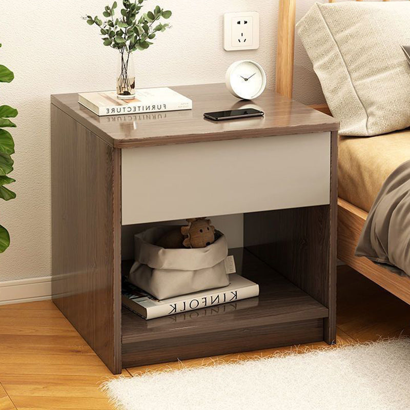 Modern Simplicity Square Tabletop Density Board Nightstand 1-Drawer For Bedroom