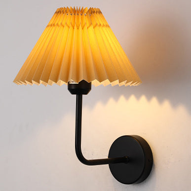 Contemporary Simplicity Pleated Cone Iron Fabric 1-Light Wall Sconce Lamp For Living Room