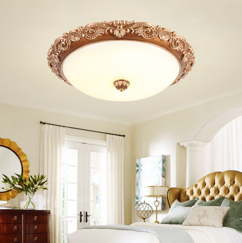 Traditional Rustic Round PVC Glass LED Flush Mount Ceiling Light For Bedroom