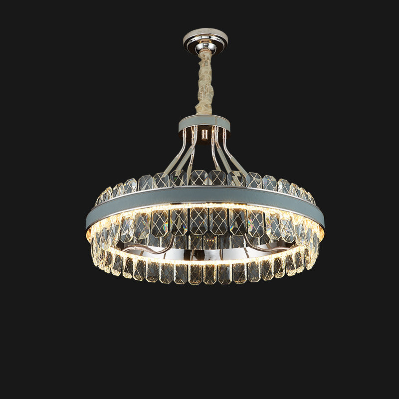 Modern Luxury Crystal Round Leather Crystal LED Chandelier For Bedroom